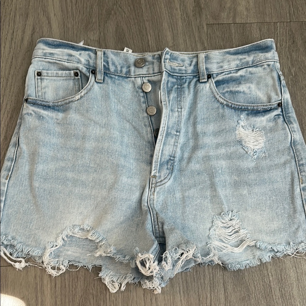 Distressed Light Blue Denim Shorts